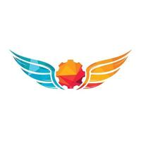 Winged gear vector logo design.