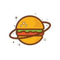 diseño del logotipo del vector del planeta hamburguesa. concepto de logotipo de cafetería y restaurante de comida.
