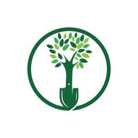 Shovel tree vector logo design. Green garden environment logo design template.