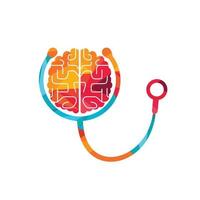 plantilla de logotipo de vector de cuidado cerebral. estetoscopio y diseño del logotipo del icono del cerebro humano.