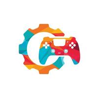 Gamepad repair vector logo design template. Gear with console icon vector logo design.