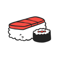 carino cibo carattere. divertente Sushi tradizionale giapponese cibo nel cartone animato. kawaii illustrazione per emoticon, simbolo, icona, eccetera. png