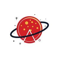 Planet pizza vector logo design template. Space pizza logo concept.