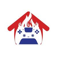 Furious gamer vector logo design. Keypad controller and fire flame vector icon design.