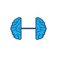 Brain exercise vector logo template. Brain barbell vector logo design template.
