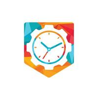 diseño del logotipo del vector de tiempo de servicio. engranaje y diseño vectorial de iconos de reloj analógico.