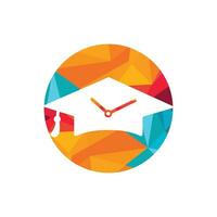 Study time vector logo design. Graduation hat with clock icon design.
