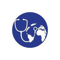 plantilla de logotipo de vector de cuidado mundial. signo de globo y plantilla de diseño de logotipo de vector médico estetoscopio.