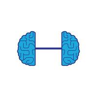 Brain exercise vector logo template. Brain barbell vector logo design template.
