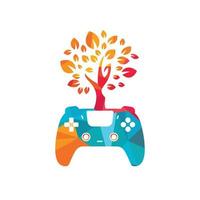 Eco game vector logo design. Green gamepad fresh leaf nature logo design.