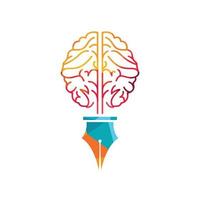 Brain pen vector logo design template.