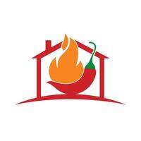 concepto de diseño de logotipo de vector de chile caliente. símbolo del logotipo de chili de fuego, icono del símbolo de la comida de especias.