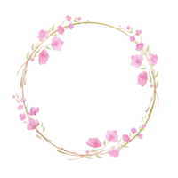 couronne ronde, cadre avec fleur de cerisier, sakura, branche avec fleurs roses, illustration aquarelle. dessin à la main pour la conception d'invitations, cartes, décorations png