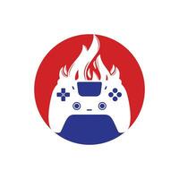 Furious gamer vector logo design. Keypad controller and fire flame vector icon design.