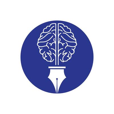 Brain pen vector logo design template.