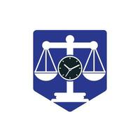 diseño de logotipo de vector de tiempo de ley. Escala con diseño de logotipo de vector de icono de reloj.