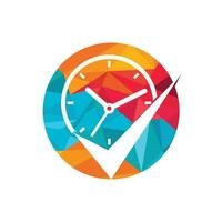 Time management vector logo template. Check mark with clock icon vector design.