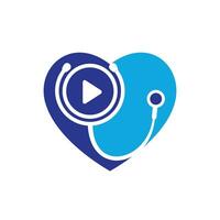 Doctor play vector logo design template. Stethoscope and play button icon logo design.