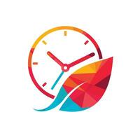 diseño de logotipo de vector de tiempo de naturaleza. combinación de logo de hoja y reloj vectorial.