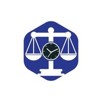 diseño de logotipo de vector de tiempo de ley. Escala con diseño de logotipo de vector de icono de reloj.