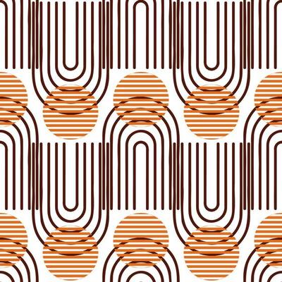 seamless pattern of geometric shapes circles arches rainbow in autumn colors