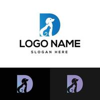 Dog with Letter D Logo Design,Initial Letter D Dog Logo Design Stock Vector.eps
