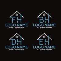 letras creativas de bh eh dh fh en vector para construcción, hogar, bienes raíces, edificio, propiedad... eps
