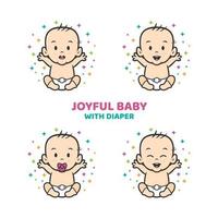 joyful baby diaper with different facial expression vector