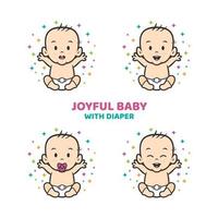 joyful baby diaper with different facial expression vector