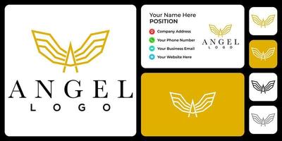 Letter A monogram angel logo design with business card template. vector