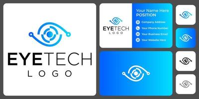 Eye tech logo design with business card template. vector