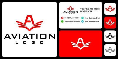 Letter A monogram aviation logo design with business card template. vector