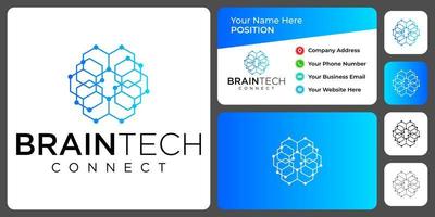 Brain logo design with business card template. vector