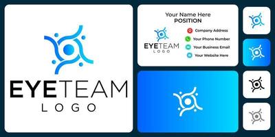 Eye team logo design with business card template. vector