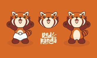 cute red panda character wearing diaper with two hands up vector