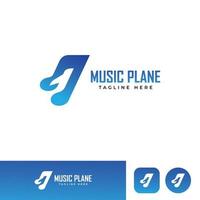 logotipo de avión de nota de música moderna para músico joven vector