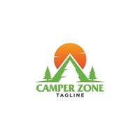 logo vintage de camper zone sol e ilustración de árbol vector