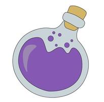 botella de poción botella de bruja con veneno morado. botella de poción de halloween. ilustración de icono de botella de veneno vector