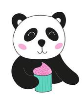 Panda doodle with a cupcake in paws. Panda illustration. Panda with cupcake. vector