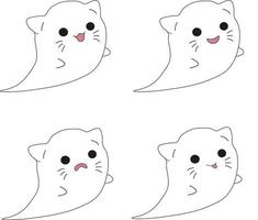colección de gatos fantasmas al estilo garabato con diferentes emociones. ilustración de halloween vector