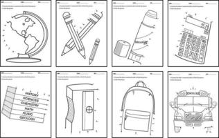 Dot to dot educational game and Coloring book,Back to school Worksheets,Classroom object line drawing. vector