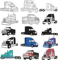 American Truck Trailer black and white illustration isolated on white vector