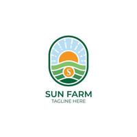 badge illustration of farm field with sun and initial vector