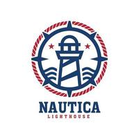 logo illustration of nautical lighthouse with rope and compass, suit for marine company vector