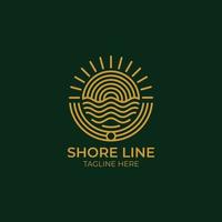 Sun burst and shoreline line logo illustration vector