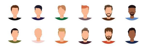 Set of men, avatars, people heads of different ethnicity and age in flat style. Multi nationality social networks people faces collection. vector