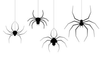 vector de tela de araña de Halloween. araña negra sobre fondo blanco. insecto peligroso. pancarta de terror, afiche aterrador. ilustración de stock de decoración aislada de telaraña. folleto de vacaciones de octubre