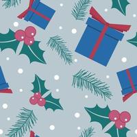 Seamless pattern with gift boxes and snowflakes. vector