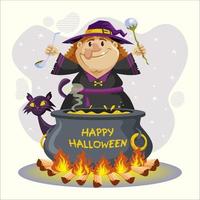 WITCH PREPARING POISON FOR HALLOWEEN CARTOON STYLE vector