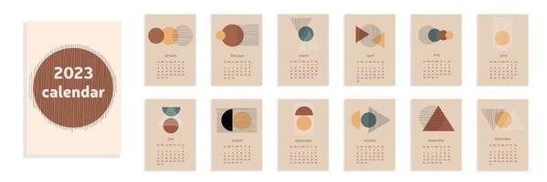 Diseño de calendario 2023 en estilo geométrico. ilustraciones estéticas abstractas minimalistas modernas. vector